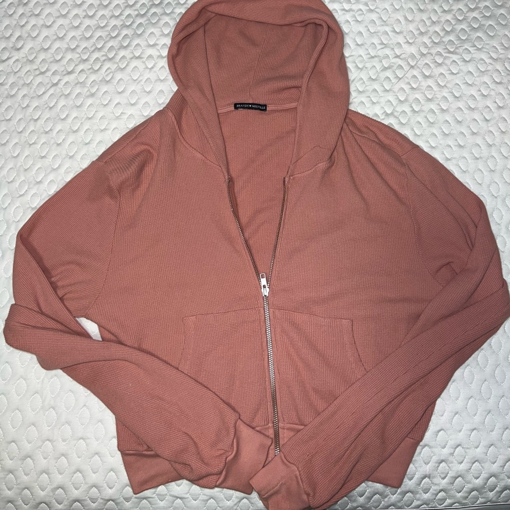 brandy melville cropped waffle jacket